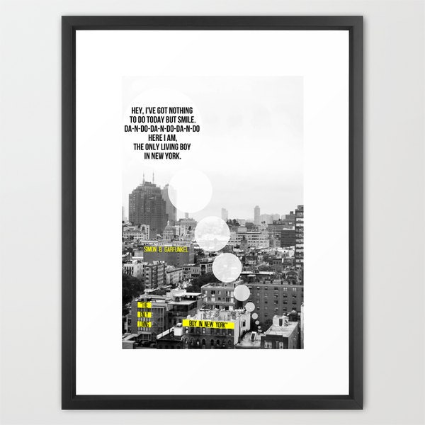 The Only Living Boy in New York by Simon and Garfunkel, Lower East Side, New York, Lyrics To Go Series 11x17 Black & White Digital Print