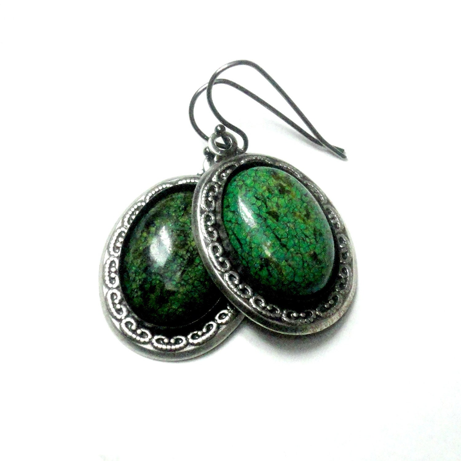 Victorian Green Jewelry Necklace Forest Green Victorian Earrings Dark Green Jewelry