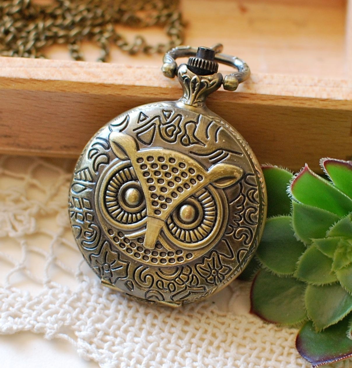 Owl Pocketwatch Necklace Bronze Customized