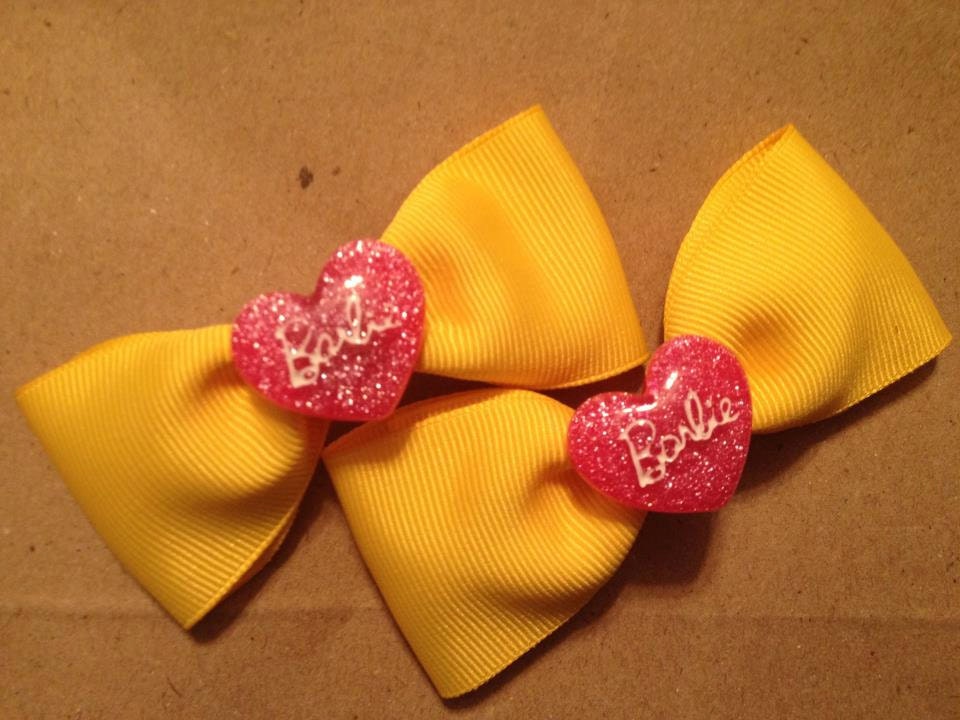 Pink and Yellow Barbie hair clip set
