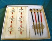 Vintage Stylecraft Bridge Score Pad and 4 Graphite Pencils Retro Card Games Fancy Bejeweled Cover Red Ivory Gold