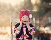 Red Baby Hat for Girls, Little Girls Hat with Earflaps, Cotton Crochet Baby Hat, Hats for Babies, 6 to 12 Month