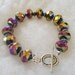 Rainbow Metallic Faceted Crystal Beaded Silver Toggle Clasp Bracelet/ Mothers Day Gift, Prom Jewelry