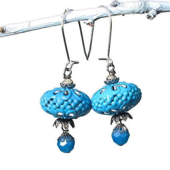 Turquoise  Earrings, Vintage Style  Earrings, Filigree earrings