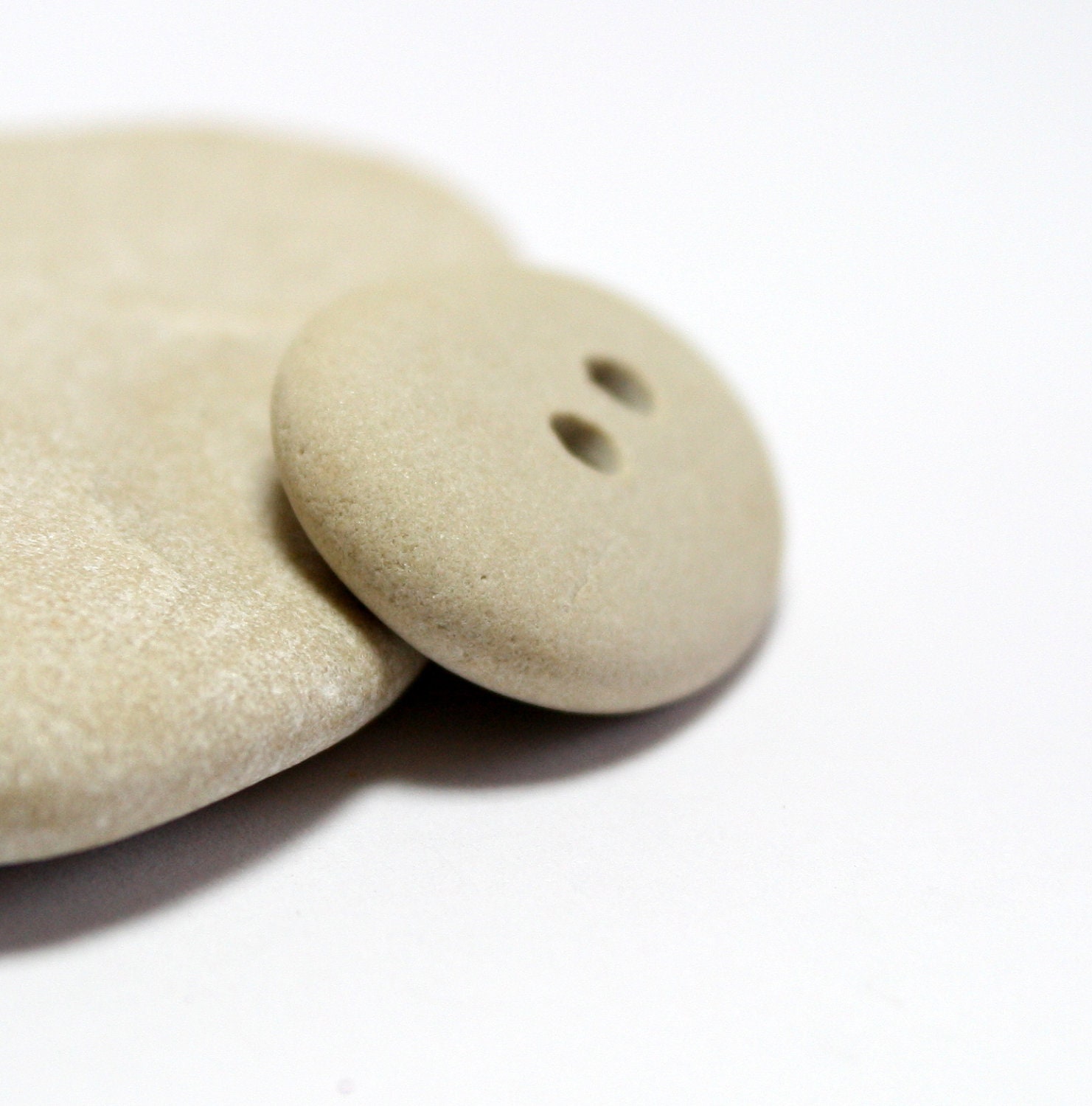 Drilled Button Beach Stone Focal- Creamy Vanilla Earth Pebble- Natural Organic Supply by Allybeans