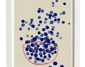 Kitchen Art Print - Blueberry  - Indigo Blue SImple Summer Fruit Art - Simple Minimalist Illustration -  high quality fine art print