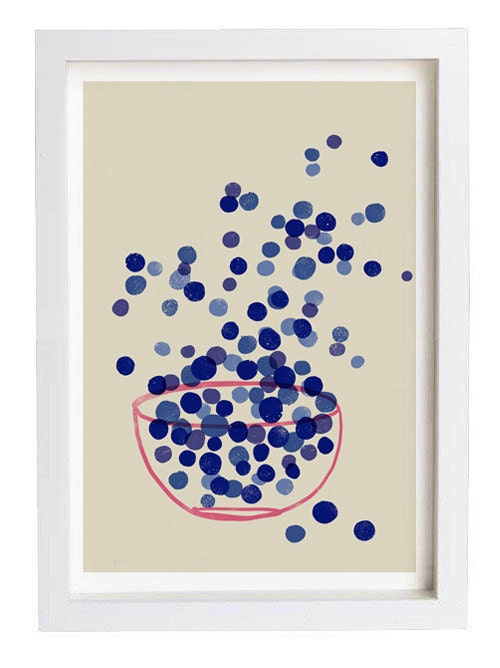 Kitchen Art Print - Blueberry  - Indigo Blue SImple Summer Fruit Art - Simple Minimalist Illustration -  high quality fine art print