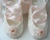 Desiree Ballet Shoes, Ivory Lace Blush Pink Slipper For Flower Girl, Bobka Shoes by Bobka Baby