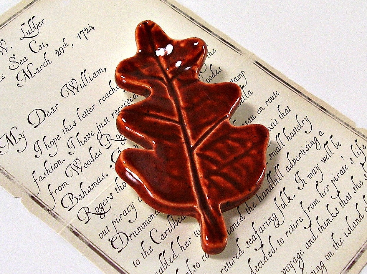 ceramic leaf magnet refrigerator memo board gift fall leaf burnt orange rust handmade pottery - Ravenhillpottery