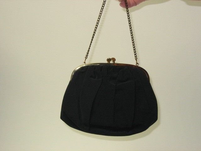 Darling Antique Black formal purse by Inger with original satin change purse with it -- small - 1950s