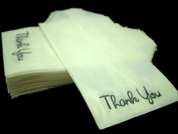Thank You Mini Flat Glassine Bags, Size 2 X 3.5 inches - Handstamped - Qty 20 count