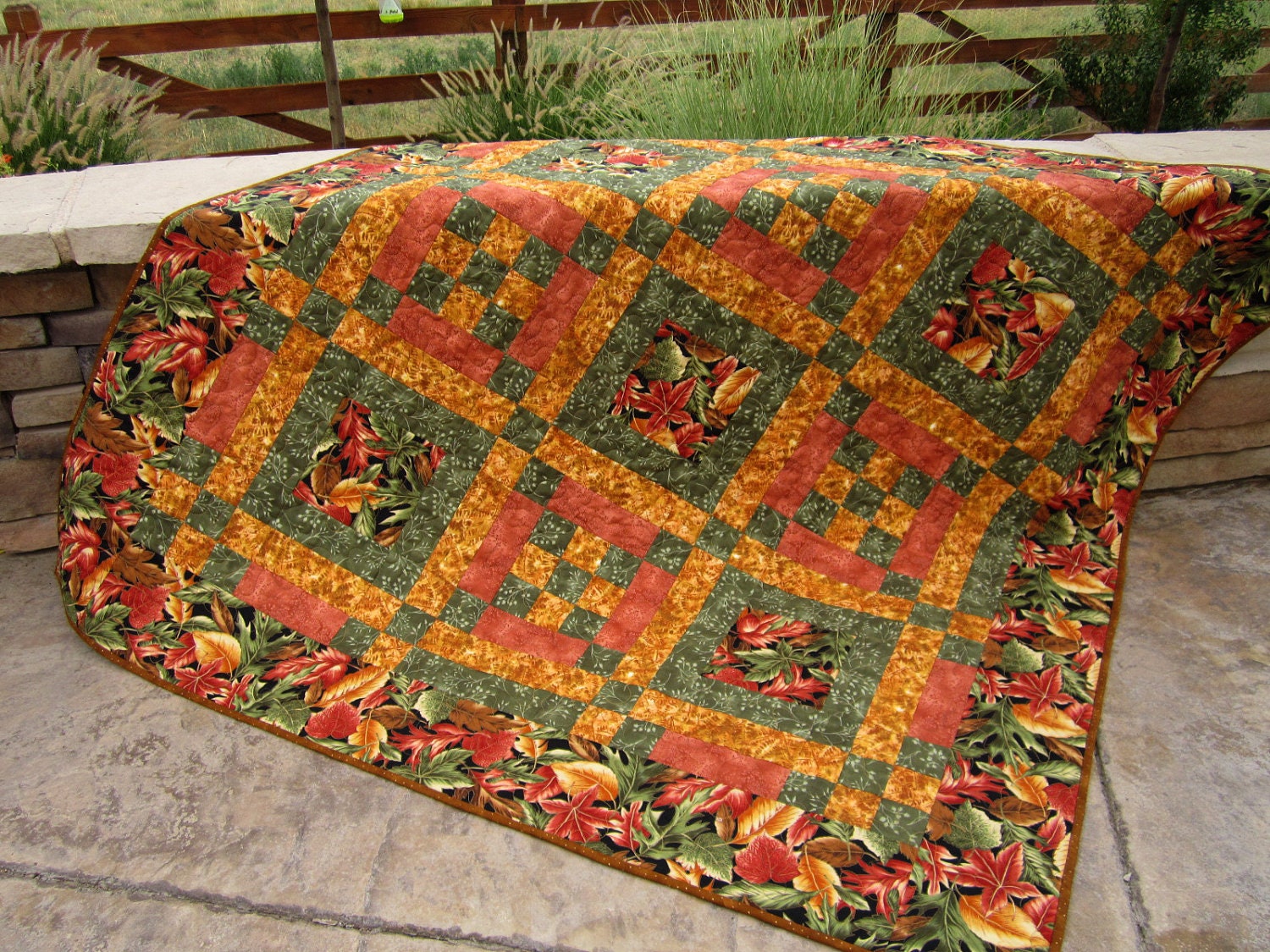 Patchwork Quilt Leaves- Handmade quilt, Lap quilt, Wall quilt, Throw
