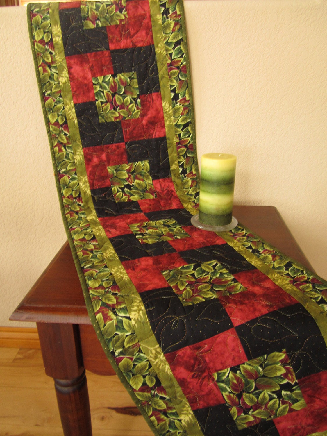 Gorgeous Leaves Long Table Runner, Quilted Table Runner, Patchwork Table Runner, Table Runners