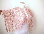 Bridal Capelet - Powder Pink Shawl, Stole, Cloak - Warm Soft Blush, Light Pink with White Pearls - Girly Gift for Her - Ready to Ship