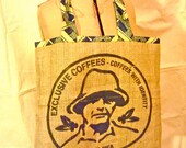 Upcycled hessian and African cotton batik shopper