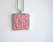 Mother's Day gift, Pink Square Pendant Jewelry, Crocheted lace cotton. February Bride.
