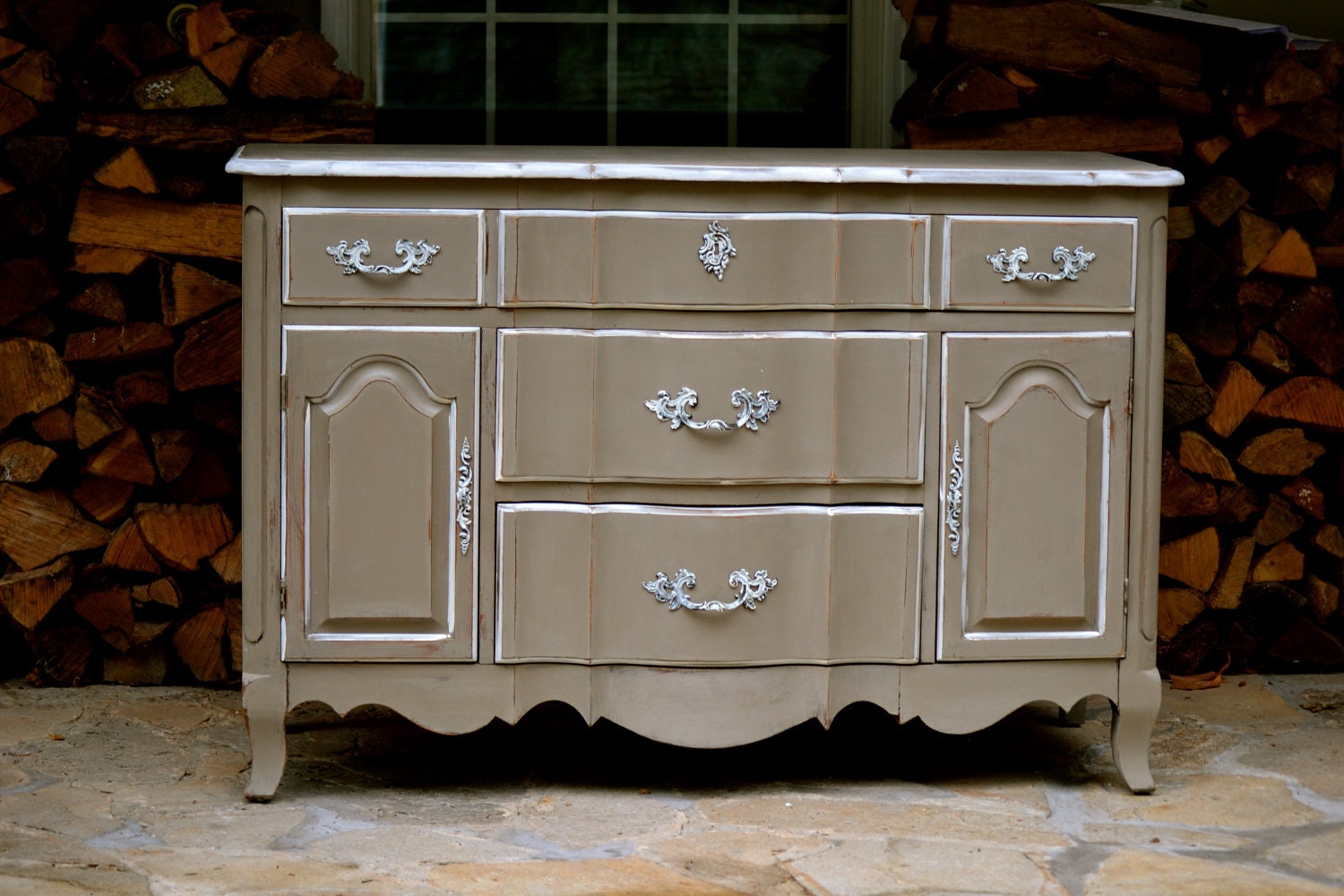 Hand Painted  Vintage Buffet Sideboard