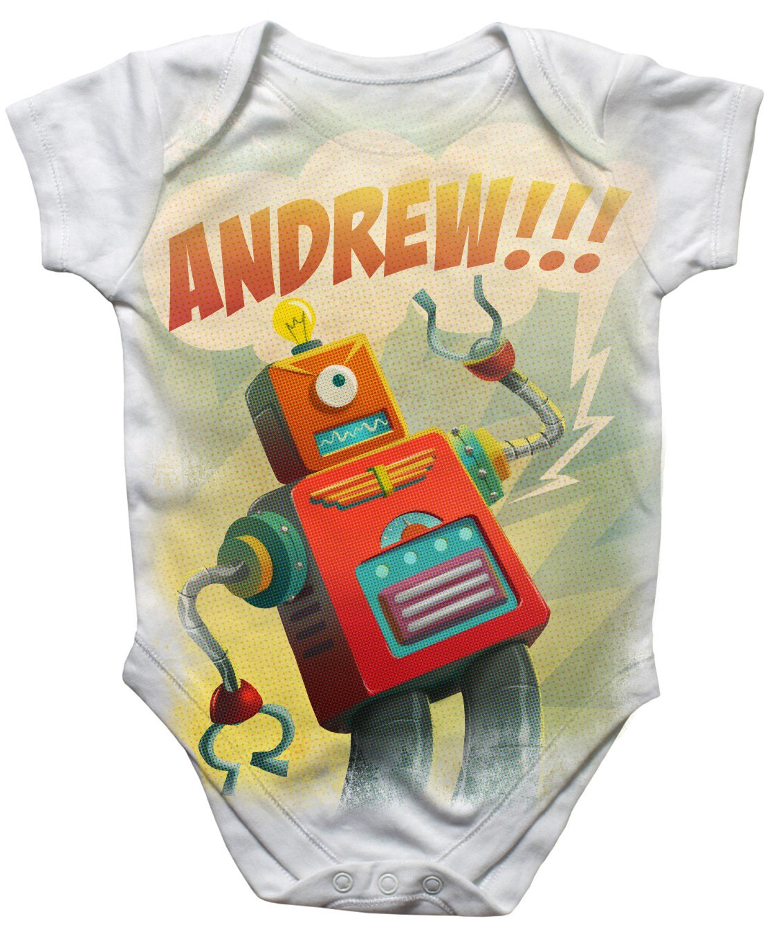 Robot Baby Boy Onesie, Personalized Onesies, Custom Name Bodysuit