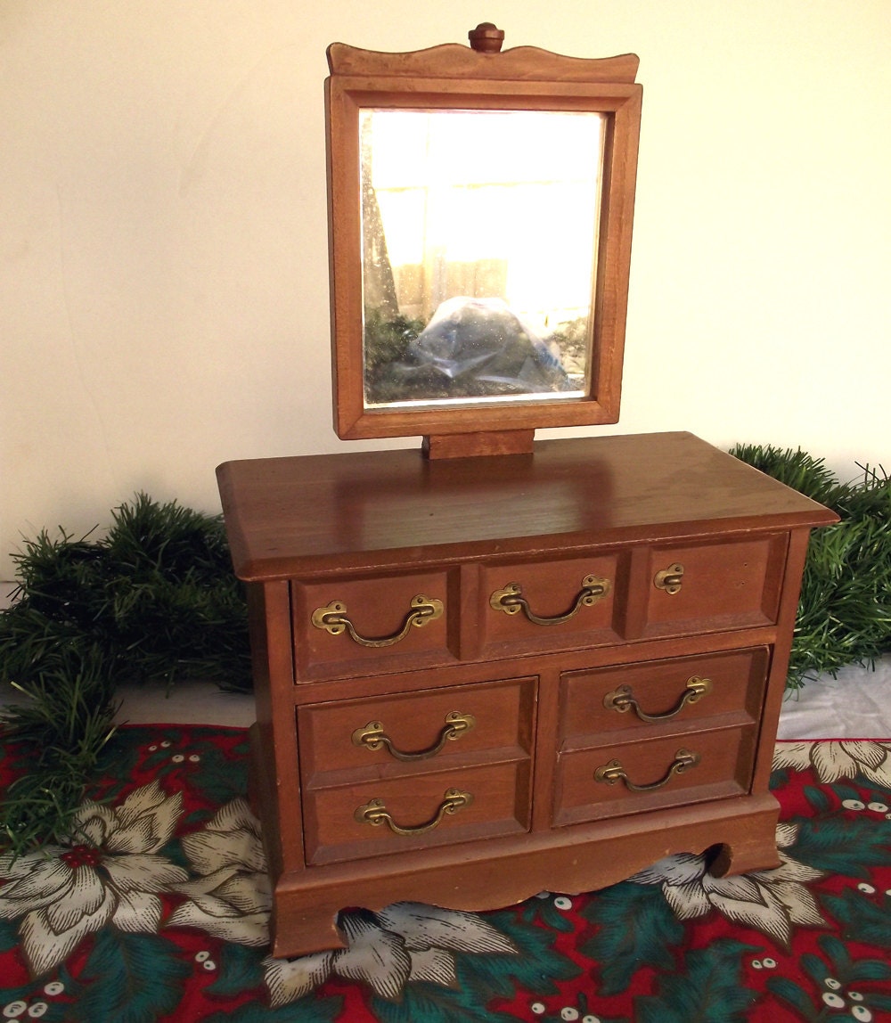 Buy Wood Jewelry Armoire Dresser. - Wood Dresser Style Musical Jewelry Box with Brass Hardware