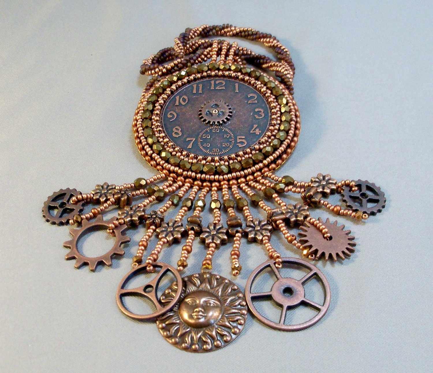 Steampunk Antique Copper Beadwoven Necklace - beadn4fun