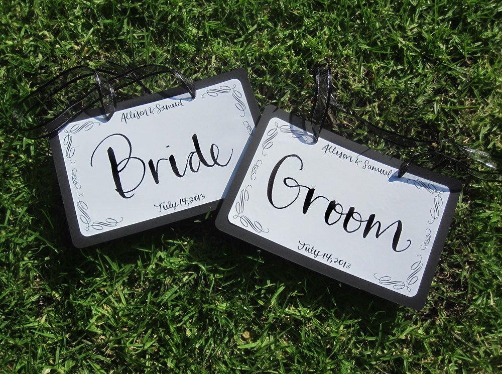 Bride & Groom, Bride/Bride, Groom/Groom Personalized Wedding Chair Signs in Calligraphy