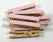 Clothespins.  Set of Ten. Pale Pink Chevron.