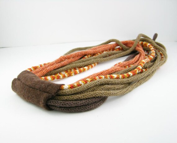 Scarf necklace loop scarf infinity scarf neck warmer knit necklace tricot brown olive orange snake print women fashion curationnation