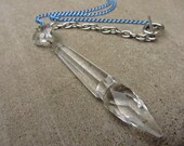 Repurposed Vintage Glass Chandelier Crystal Pendant Necklace in BLUE and SILVER - Womens Upcycled Jewelry Jewellery