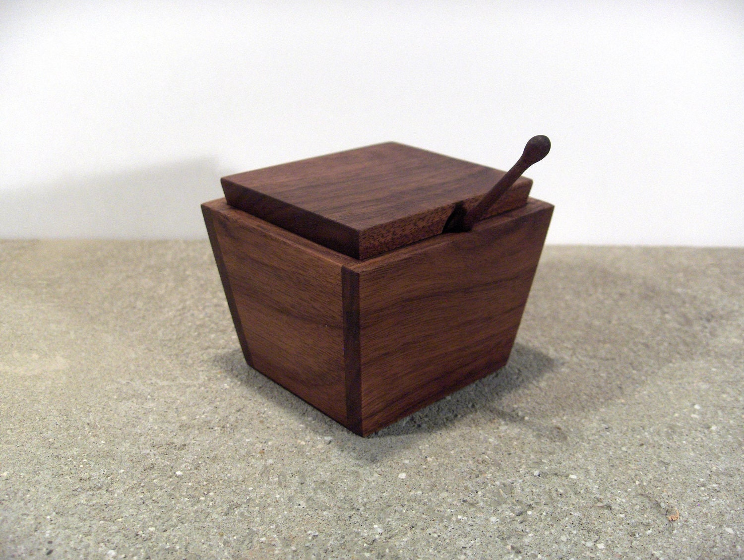 wooden sugar bowl - solid walnut sugar container with wood spoon