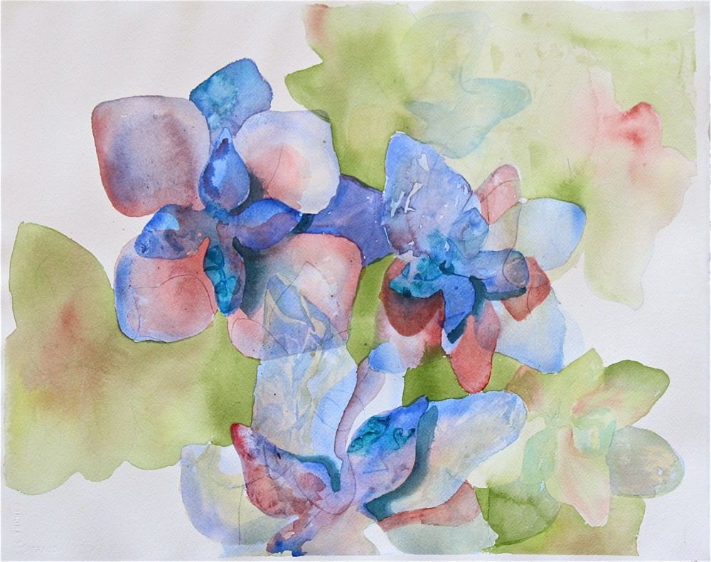 Floral Painting, Summer Garden 3, hydrangeas, purple, green, pink, original fine art, gift