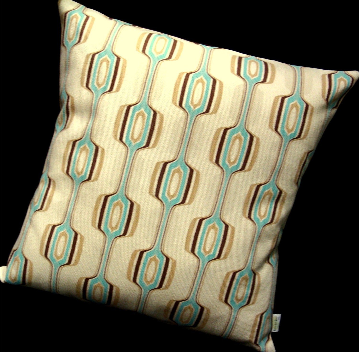 Modern Pillow Cover -- Aqua on Cream Geometric -- Chris Stone Home Dec Fabric -- for 18" x 18" insert