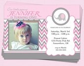 Elephant Birthday Invitations First Birthday Vintage Party Chevron