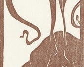 Year of the Rabbit: Chinese Zodiac Homage, Woodblock print, Brown on off-white