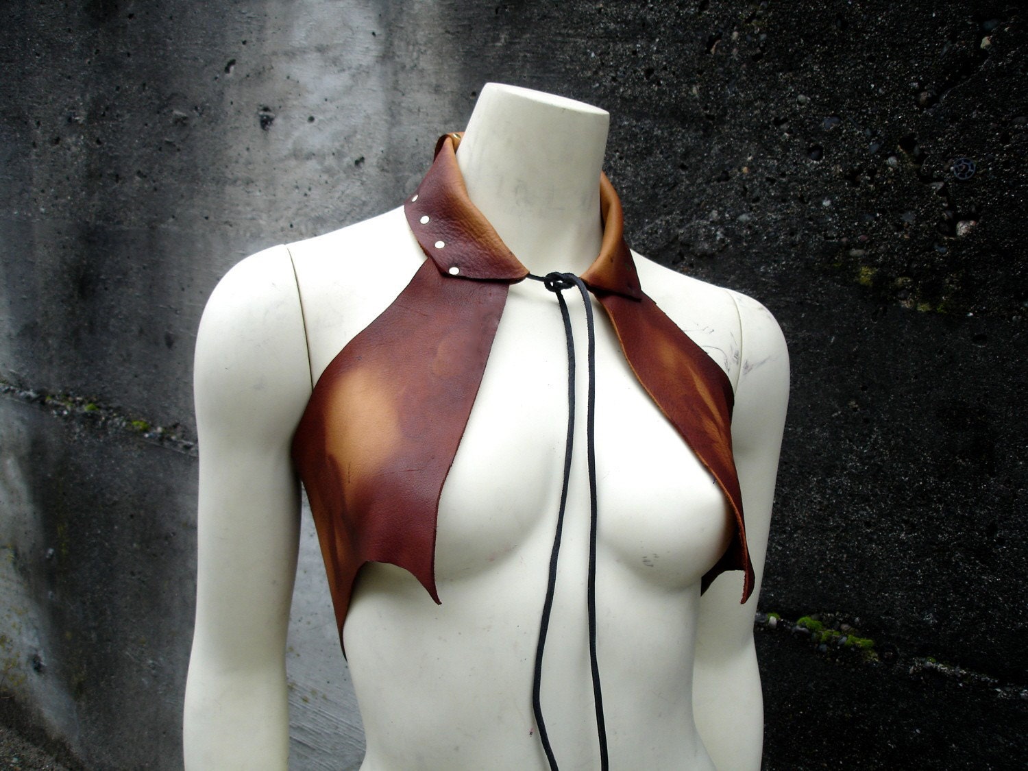 Brown Open Front Leather Halter Top