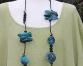 Lagenlook chunky turquoise felted wool & rubber statement necklace .. .. jade grey black ......OOAK Art to Wear
