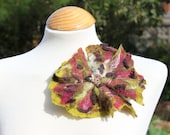 Large Felted wool flower lagenlook brooch pin corsage - green purple burgundy white - gift for her