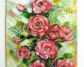 Rose Bouquet Acrylic Painting, Shabby Chic Decor , 8.5 by 10 inches , canvas over artist cardboard