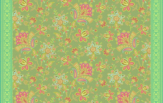 Soul Blossoms - Passion Sari  Blooms Moss  by Amy Butler - Fabric -1/2 yard Cotton Quilt Fabric