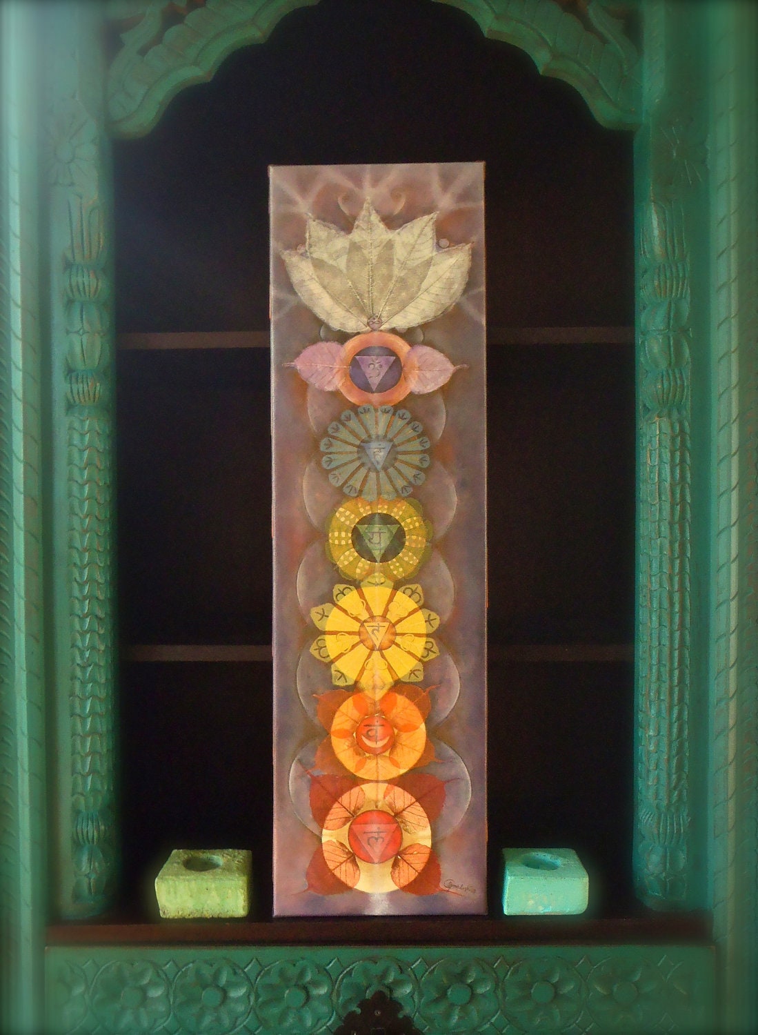 Bodhi CHAKRAS painting Yoga art Reiki energy YOGA PAINTING Spiritual painting print on canvas prana Rainbow colors Lotus Flowers
