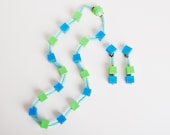 Vintage 60s 70s MOD Plastic Cube Necklace & Earrings Set