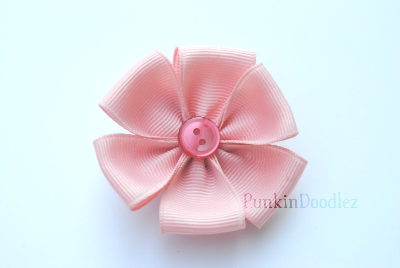 Ribbon Flower Hair Clip in Ballet Pink with Button Center