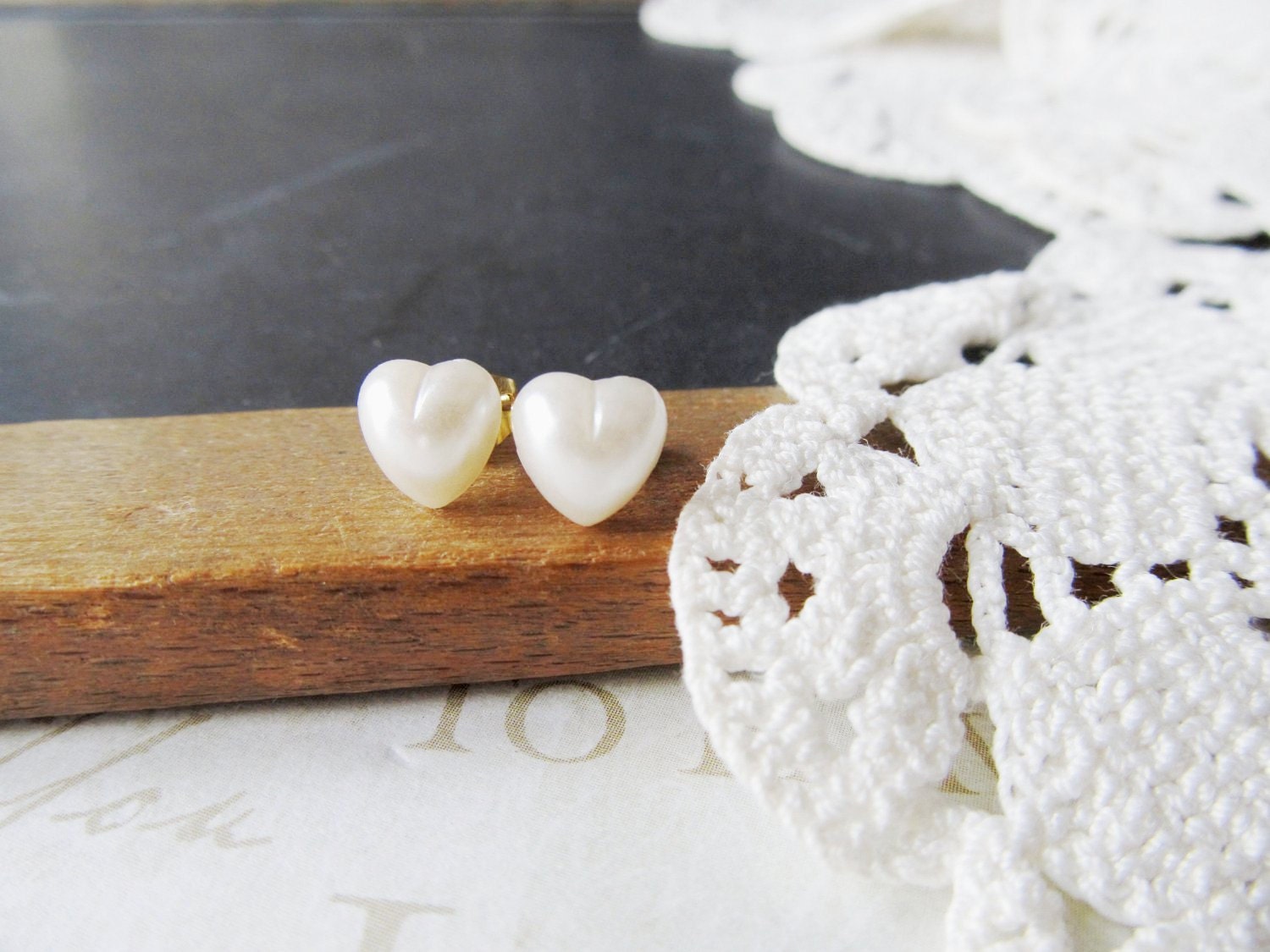 PEARL love heart shaped white pearl post earrings (gold) nickel free