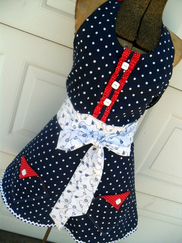 Retro Style Full Apron Sassy Sailor Nautical Pin Up Apron Handmade Black Friday