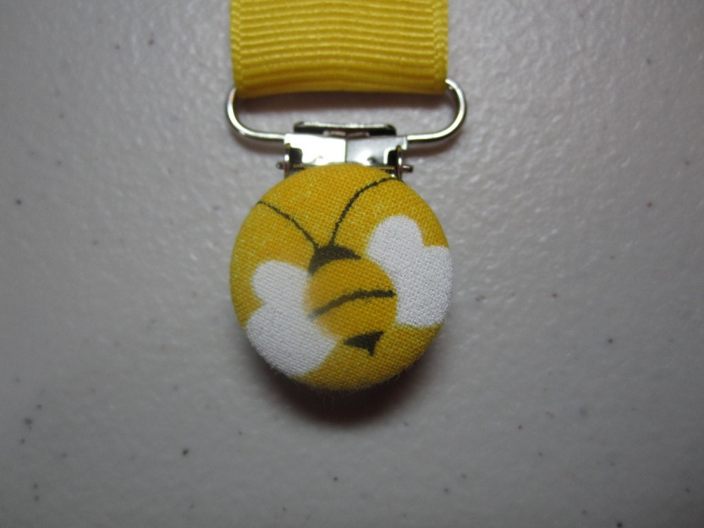 Bumblebee Pacifier Clip - Yellow Grosgrain Ribbon Paci Clip - Baby Girl - May Be Personalized (Additional Fee)