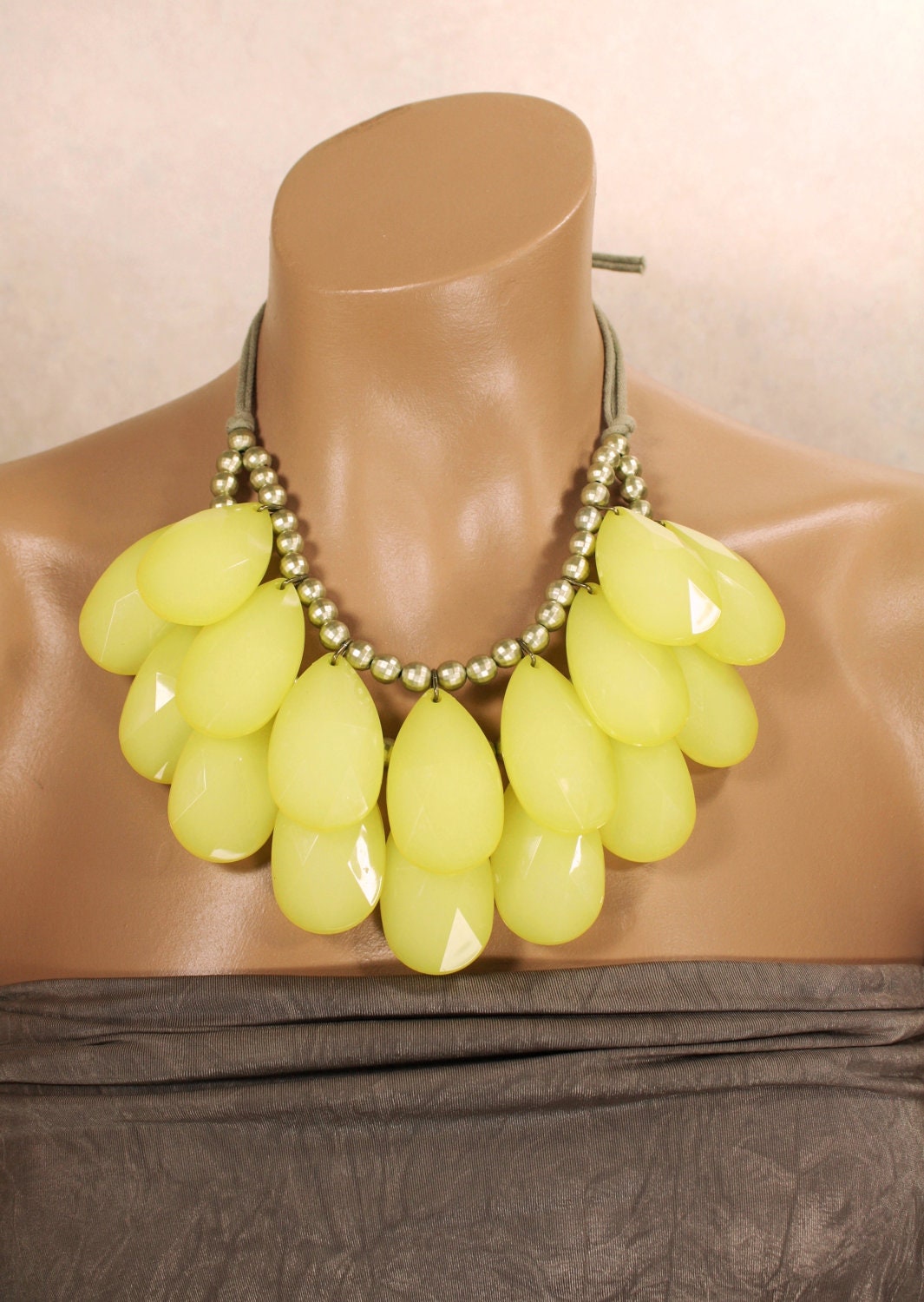 Huge Briolette Teardrop Bib Necklace Bright Sunshine Yellow Stormy Seas, Summer Infatuation Double Strand