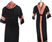 Mens 70s Black Boxing Hooded Robe Large