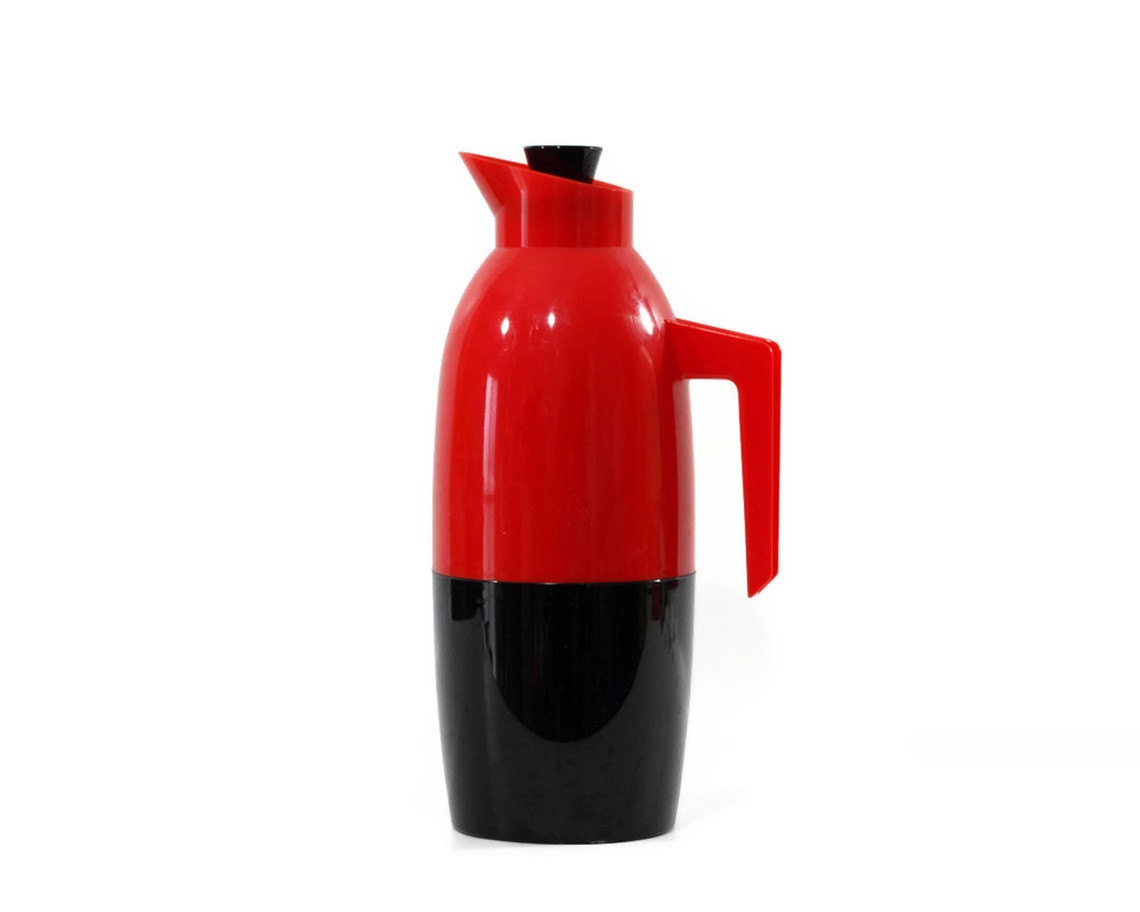 Mid Century Modern Thermos Carafe, Rosendahl Sweden, Red and Black - GizmoandHooHa