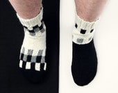 Shah and Matt"  Hand knitted socks for men. Black and white chess player socks ready to ship  Men's size 9-9,5