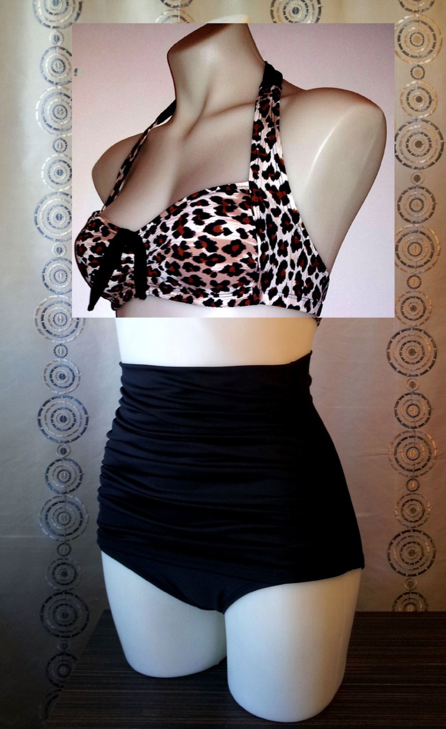 Grace Ruched front High Waist Bikini in Cheetah Girl & Black