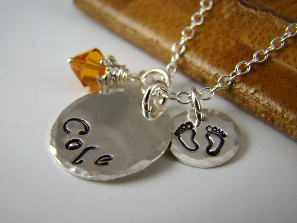 Baby Shower Gift Idea, Personalized Baby Name Necklace, New Mom Stamped Jewelry, Sterling Silver